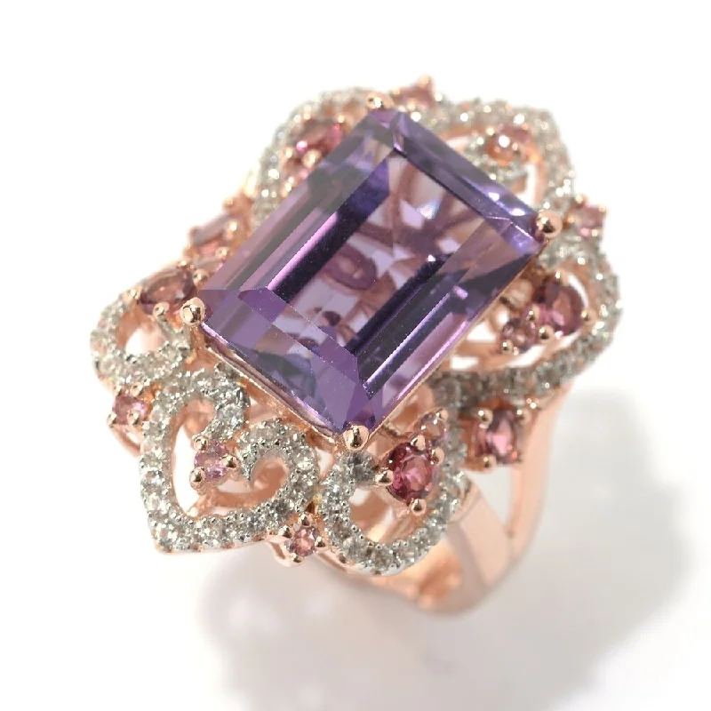 7.18ctw African Amethyst, Pink Tourmaline & White Zircon Ring