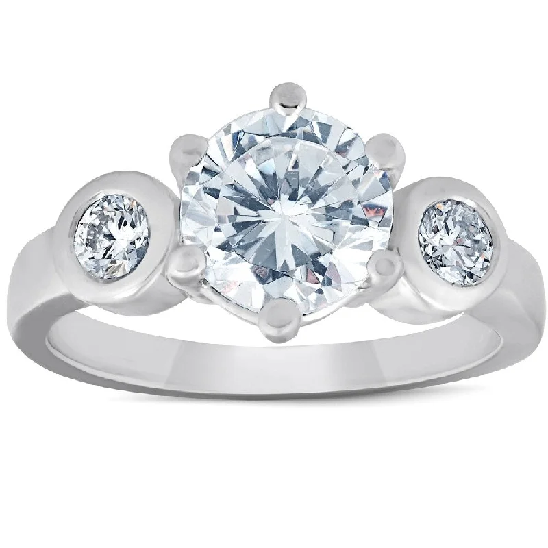 4ct F VS1 Round Briliant Cut Solitaire 3-Stone Ring Set 14K White Gold