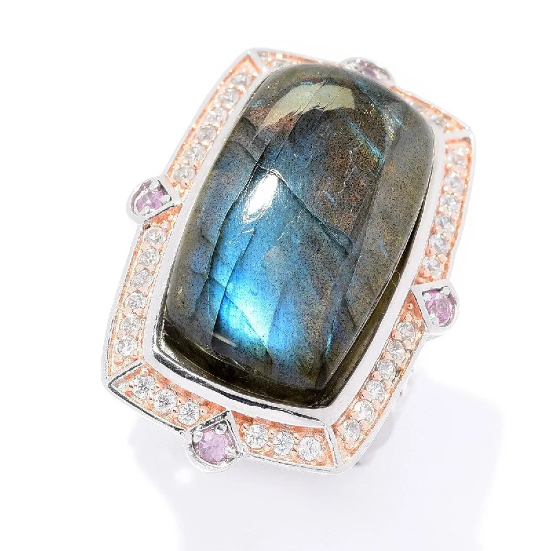 Dallas Prince Designs 24 x 14mm Labradorite, Pink Sapphire & White Zircon Ring