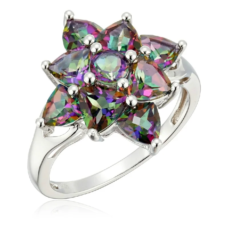 Sterling Silver Mystic Topaz Cluster Ring - Green