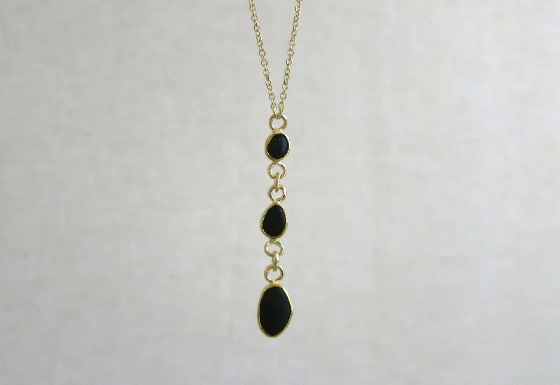 Black Pebble Triple Drop Necklace