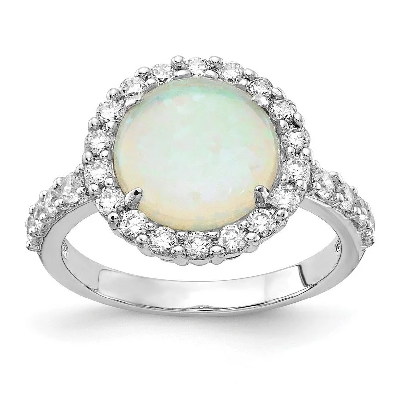 Curata 925 Sterling Silver Simulated Opal and Cubic Zirconia Ring