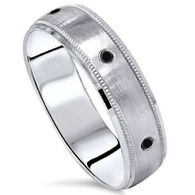 Black Diamond Mens Wedding Ring 10k White Gold