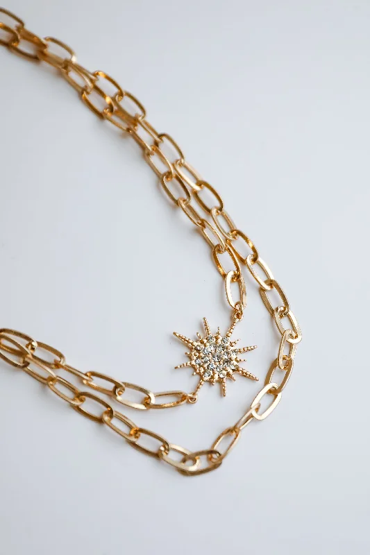 Bianca Gold Sunburst Layered Chain Necklace