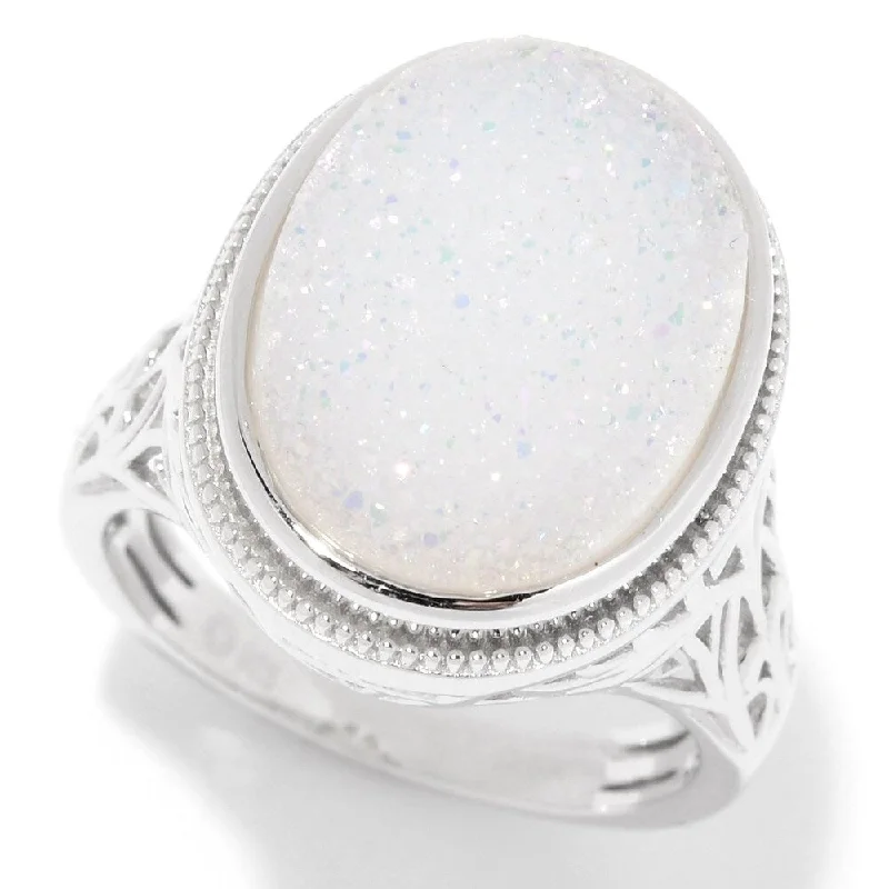 925 Sterling Silver Platinum Drusy Ring