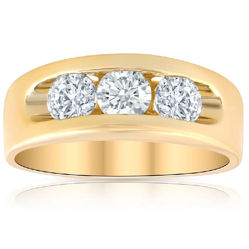 2Ct Diamond Mens Three Stone Ring 10k Yellow Gold