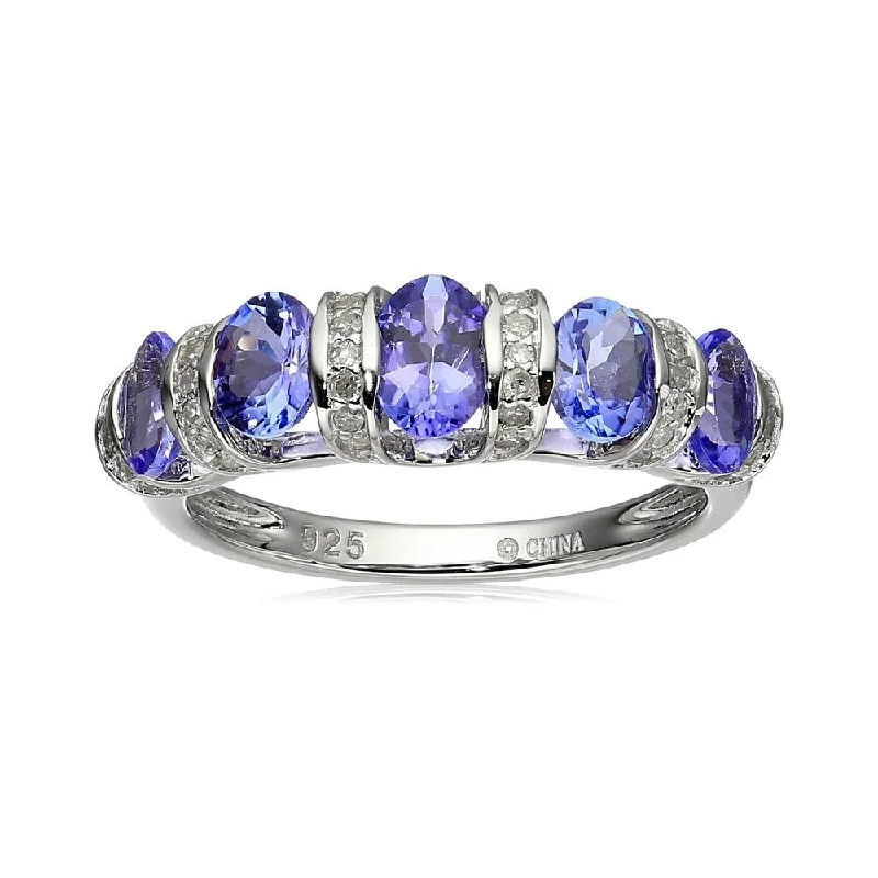 Sterling Silver Tanzanite and Diamond 5-stone Stackable Ring