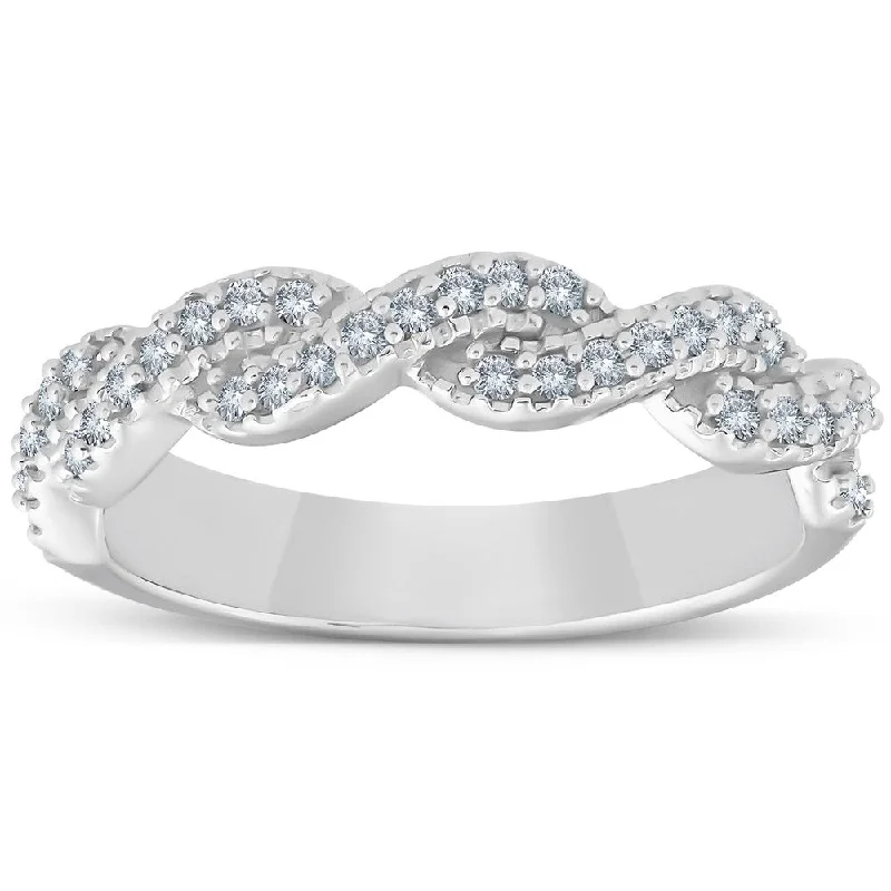 1/3 Ct Diamond Infinity Womens Wedding Anniversary Ring 14k White Gold Band