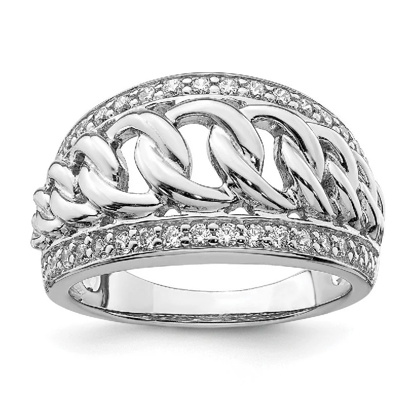 Curata 925 Sterling Silver Rhodium Plated CZ Cubic Zirconia Curb Chain Ring