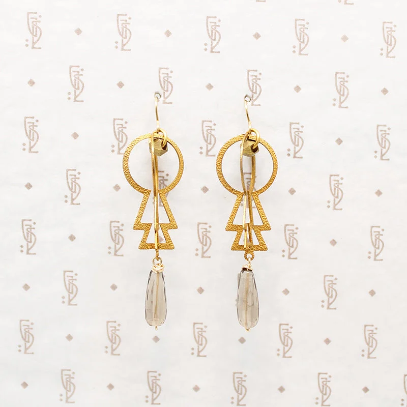 Fierce Brass & Smoky Quartz Earrings by Brin