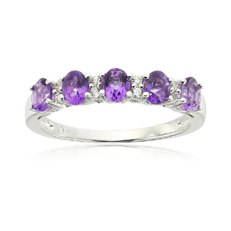 Sterling Silver African Amethyst & White Zirconia Ring