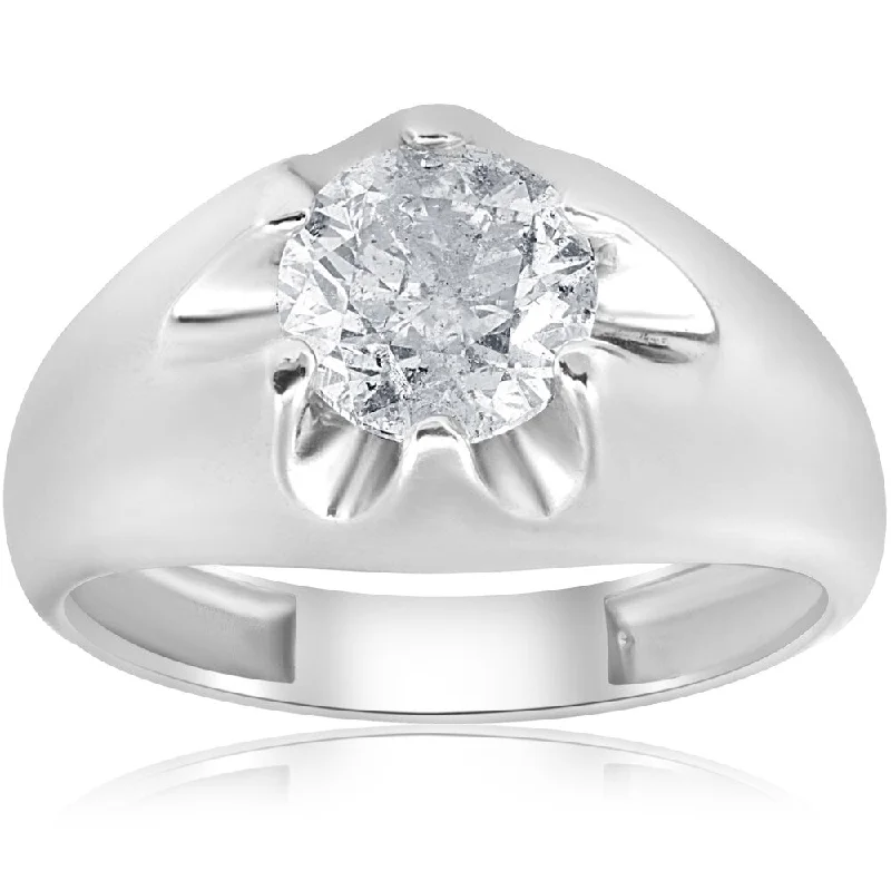 14k White Gold 1 1/2 ct TDW Diamond Clarity Enhanced Mens Belcher Ring (H-I,I1-I2)