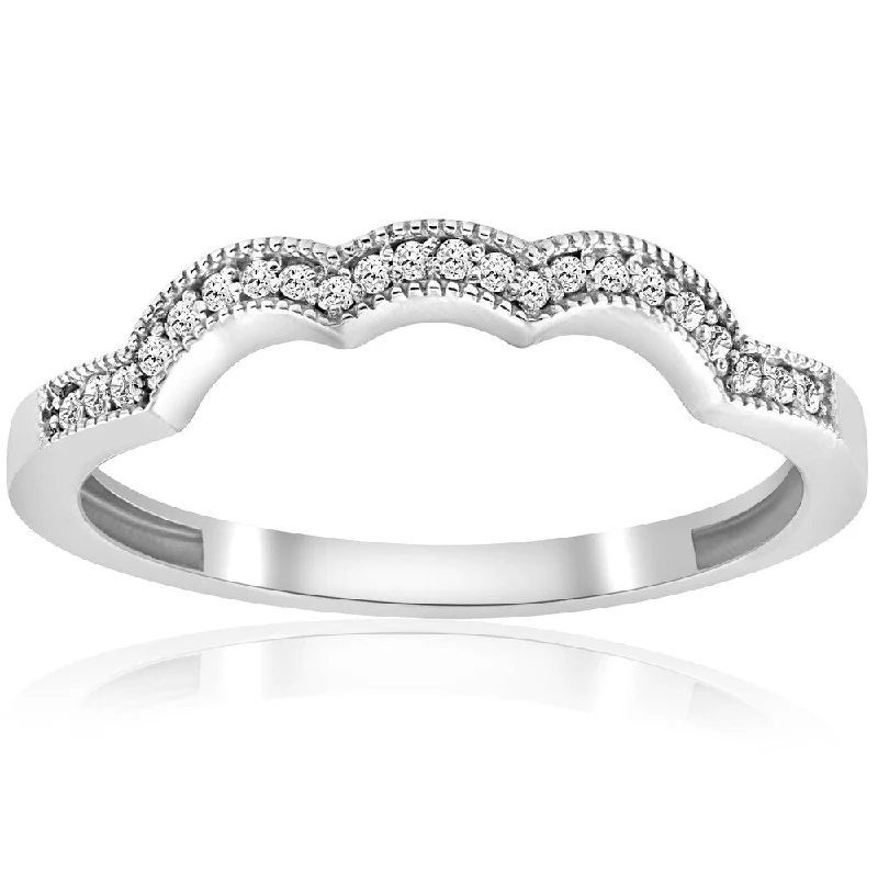 1/4CT Diamond Curved Wedding Ring 14K White Gold