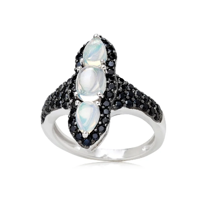 925 Sterling Silver Black Spinel and Ethiopian Opal Ring