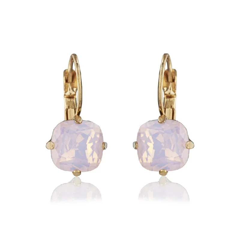 Cushion Cut Crystal Earrings: Vintage Style Cushion Cut Rose Opal Drop Earrings