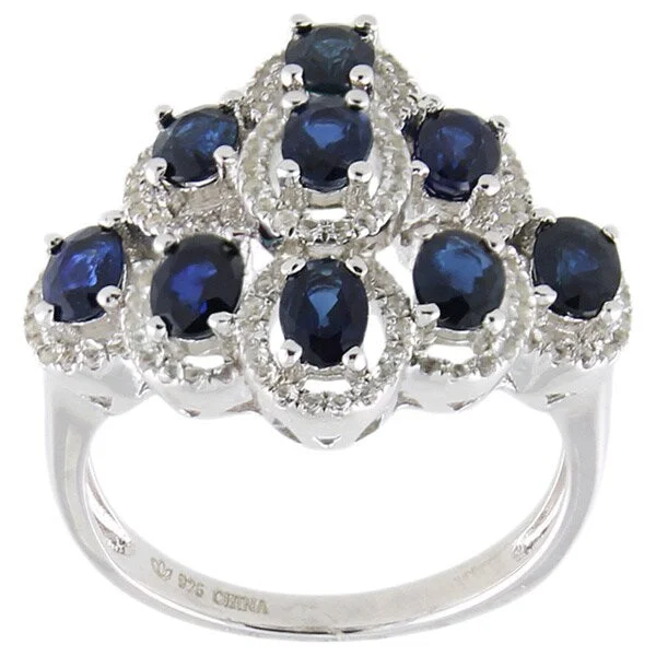 Sterling Silver 3ct TGW Oval Sapphire and White Topaz Ring