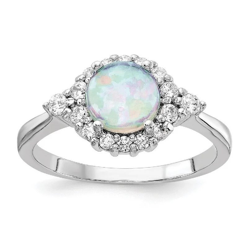 Curata 925 Sterling Silver Simulated Opal and Cubic Zirconia Ring