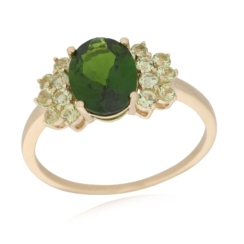 14Kt Yellow Gold Peridot and Chrome Diopside Ring