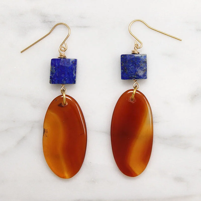 Bold Carnelian & Lapis Statement Earrings by Brin