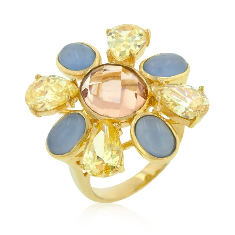 Multi-Cubic Zirconia Floral Gold-Tone Ring For Women