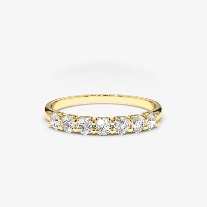 14k 7 Stone U-Shaped Diamond Wedding Band