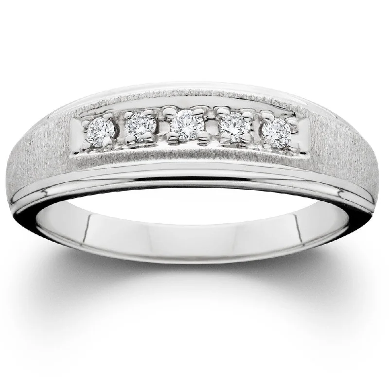 14k White Gold Brushed Finish Men's 1/6ct TDW Wedding Ring