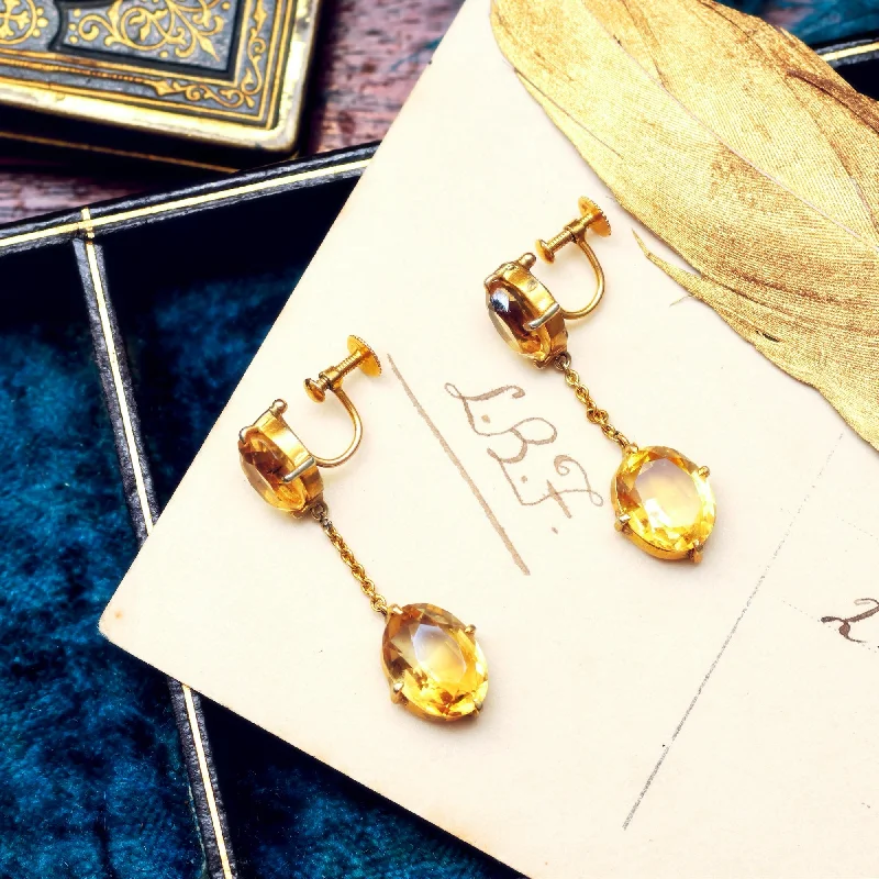 Vintage Glow! Silver Gilt Citrine Drop Earrings