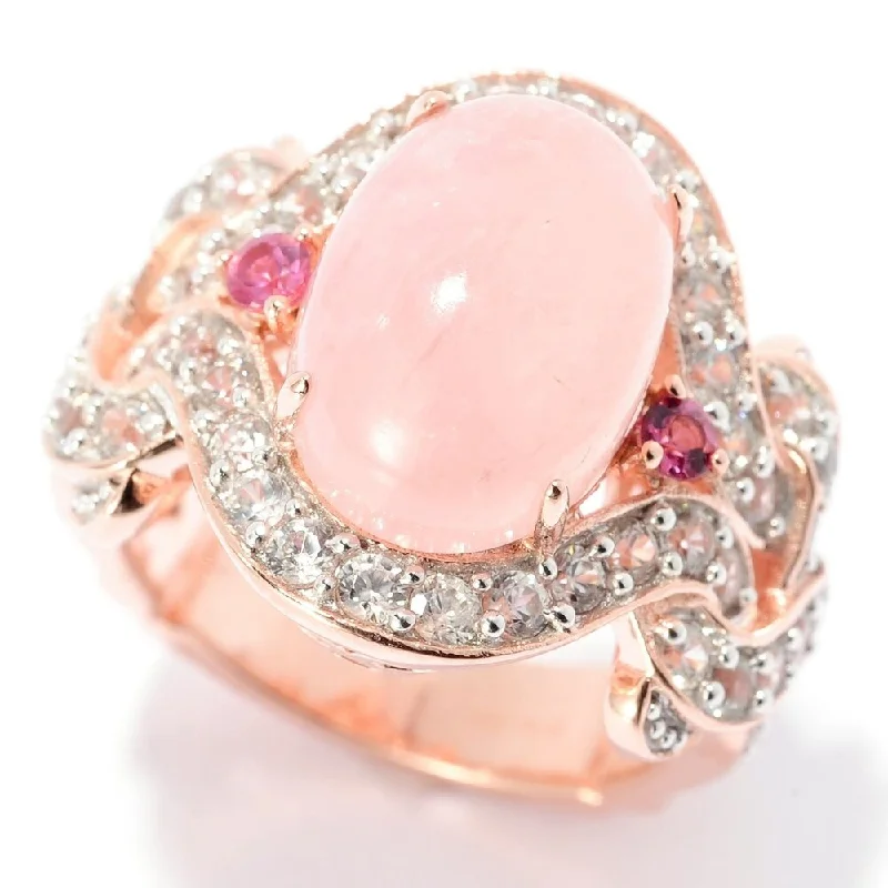 Morganite Oval 14 x 10mm, Tourmaline & White Zircon Ring