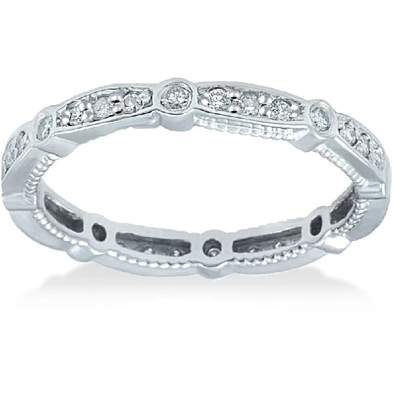 14k White Gold 3/8ct TDW Vintage Diamond Eternity Ring