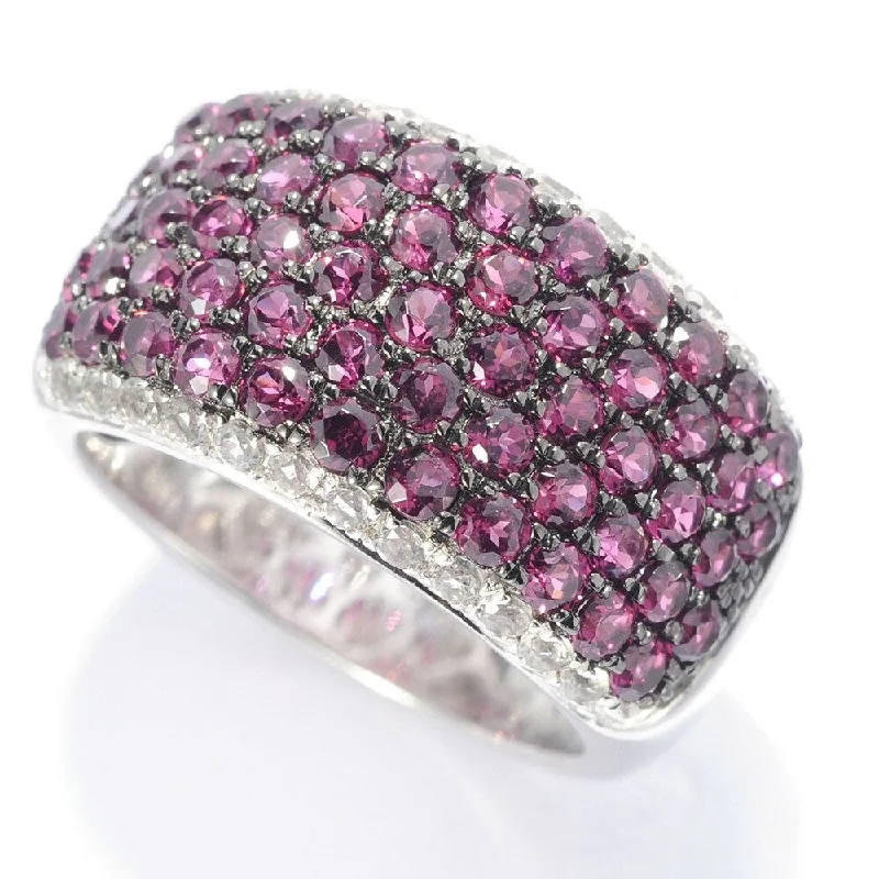 925 Sterling Silver Rhodolite Garnet and White Natural Zircon Ring