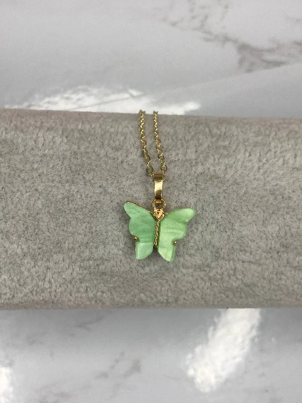 Green fluttering butterfly necklace