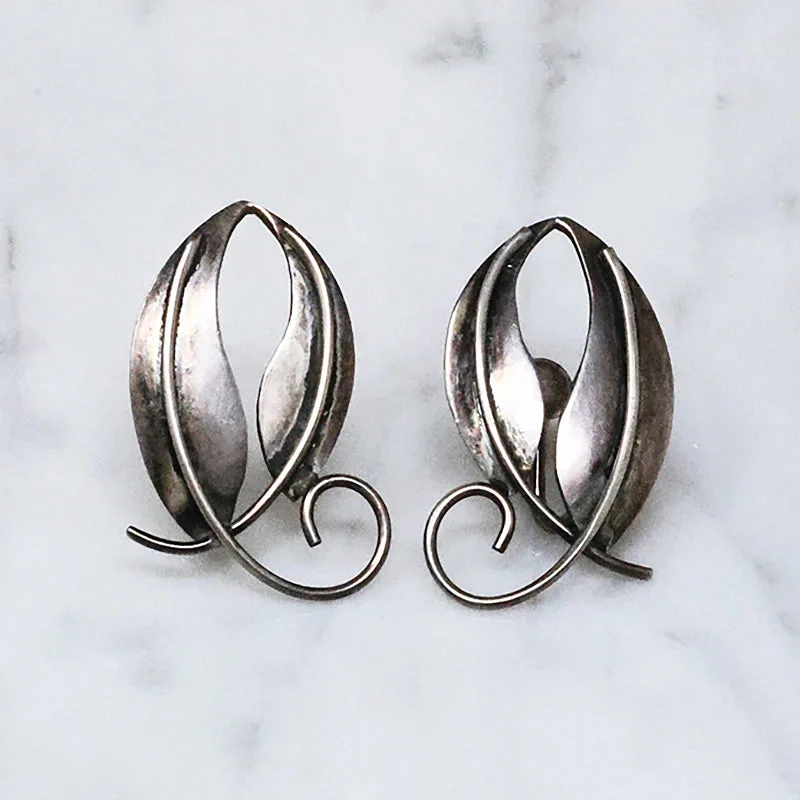 Handmade Sterling Leaf Earrings by W. Depp