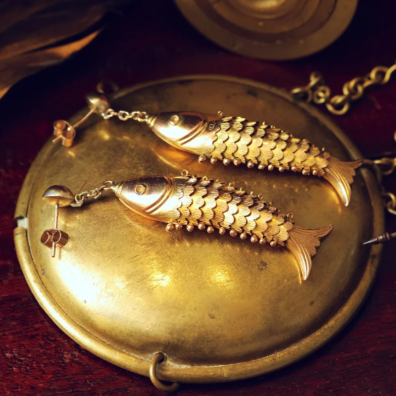 INCREDIBLE 14ct Gold Vintage Articulated Carp Fish Earrings