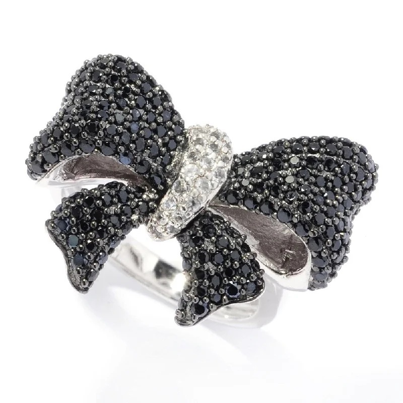 Sterling Silver Black Spinel & White Topaz Bow Ring