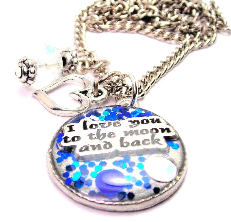 Glitter Resin I Love You To The Moon And Back Necklace with Small Heart