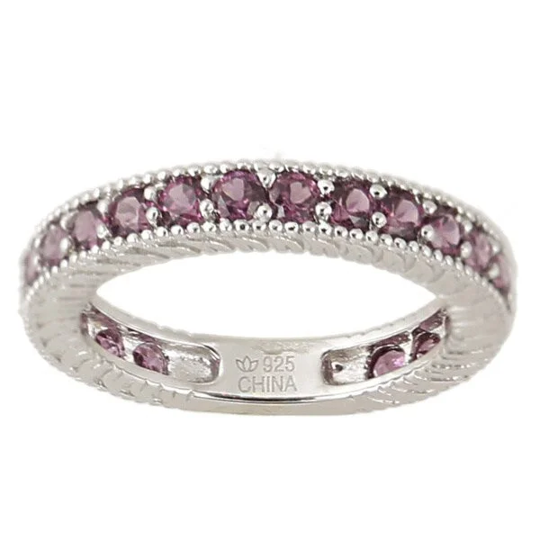 Sterling Silver Rhodolite Round Eternity Ring (Size 7)