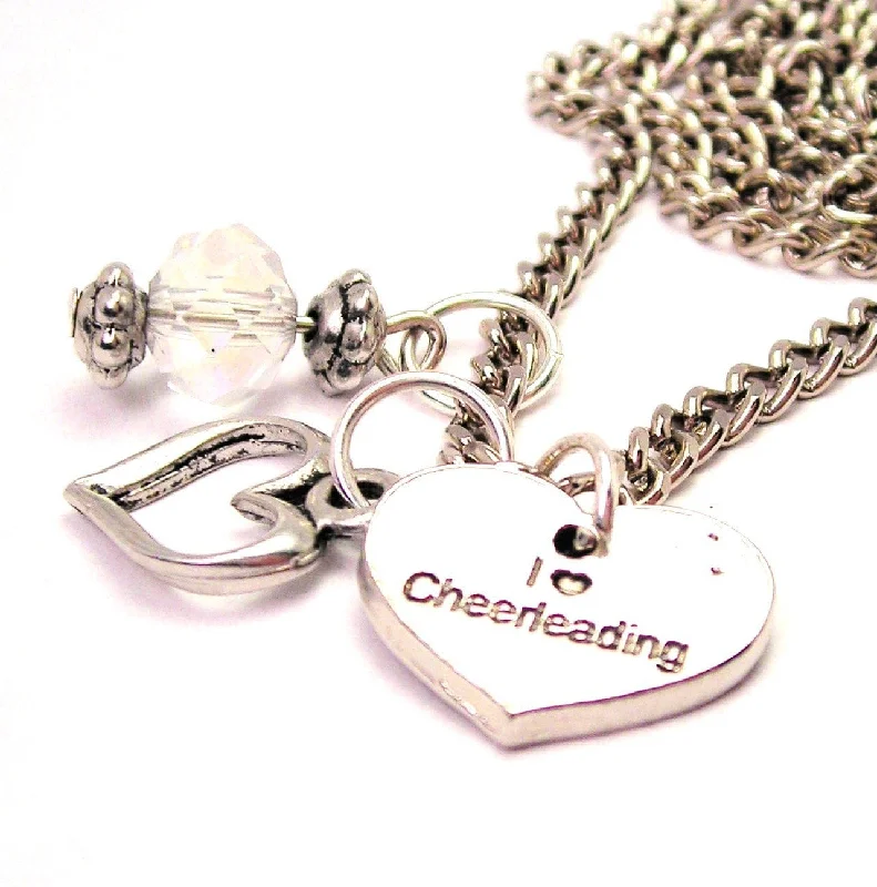 I Love Cheerleading Accent Heart Necklace with Small Heart