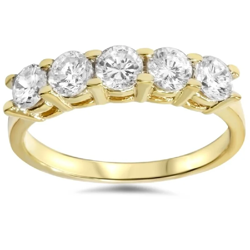 Pompeii3 14k Yellow 1 1 /4ct TDW Diamond Wedding Ring Five Stone Womens Anniversary Band