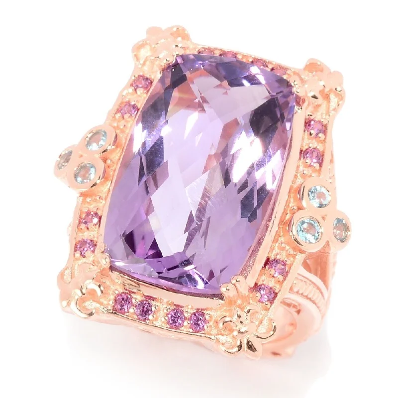 14.08ctw Checkerboard Cut Pink Amethyst & Gemstone Ring