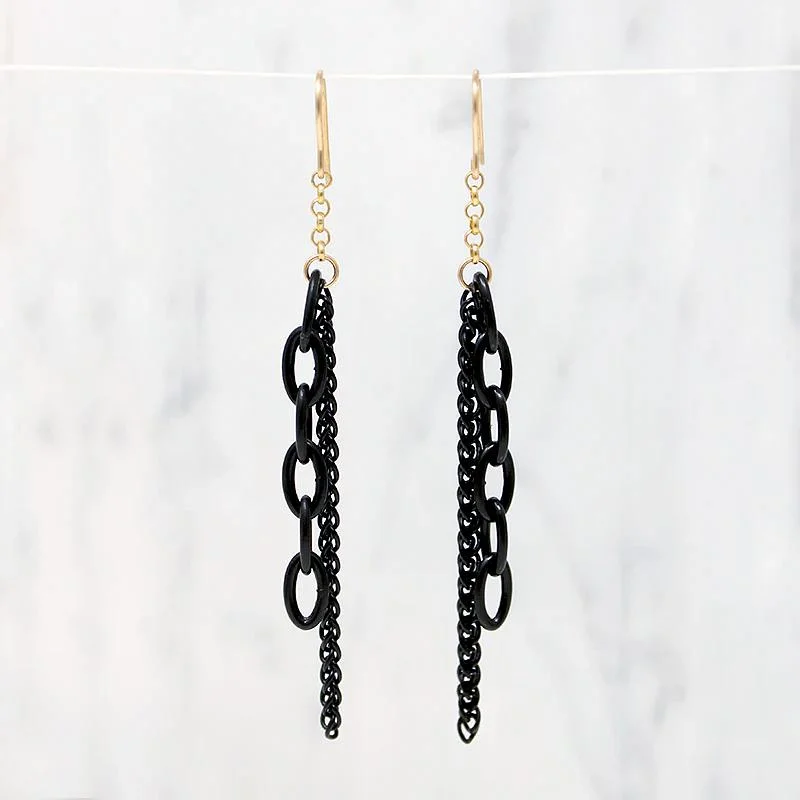 Glam Black & Gold Chain Earrings by Brin