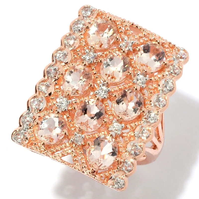 14k Gold Morganite and White Zircon Rectangle Ring