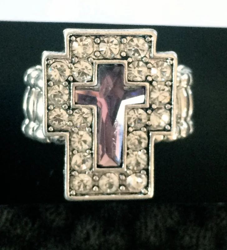 Silver & Purple Stretch Cross Ring