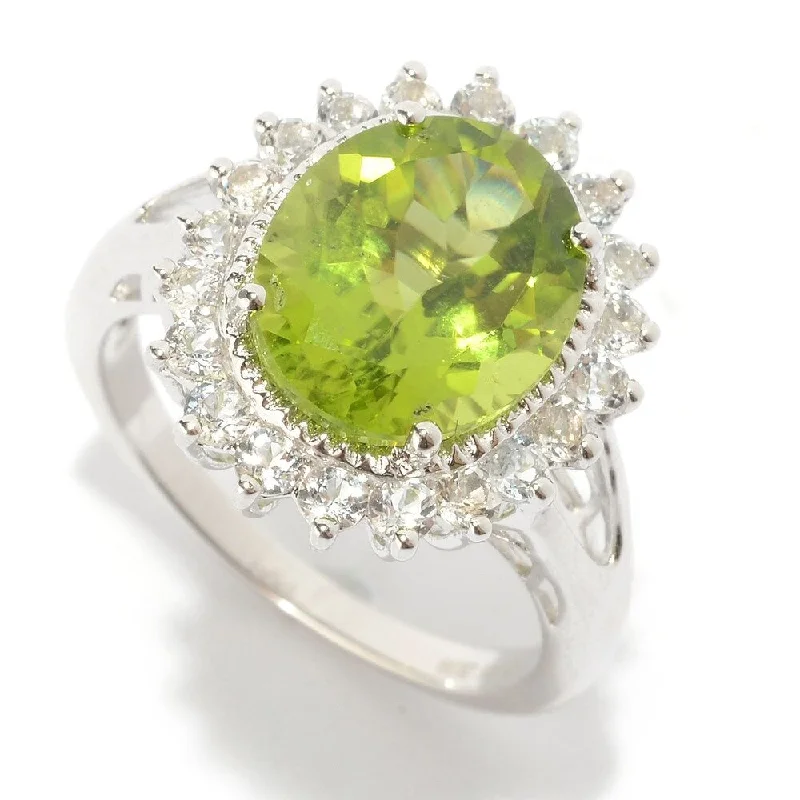 Sterling Silver 4.94ctw Peridot & White Topaz Halo Ring