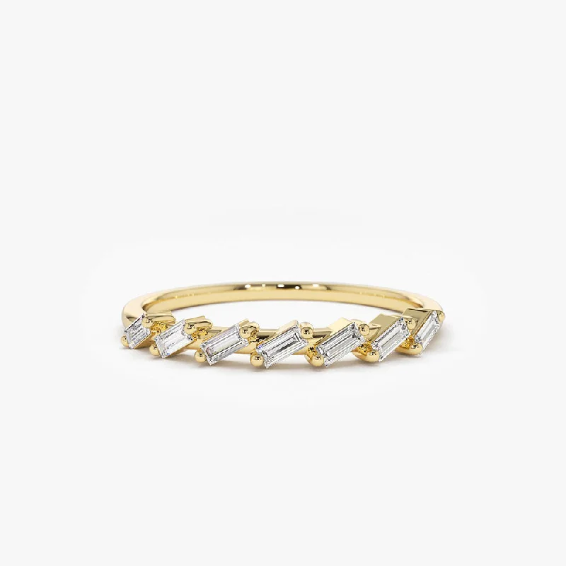 14k 7 Stone Slanted Baguette Diamond Ring