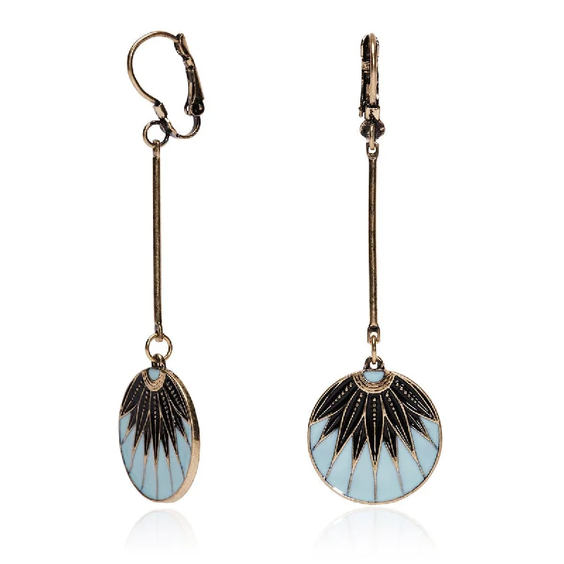 Disc Drop earrings: Vintage Art Deco Style Blue Disc Drop Earrings