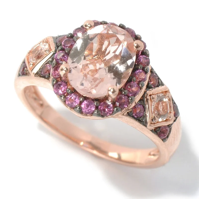 Rose Gold Vermeil Over Sterling Silver Rhodolite Garnet,Morganite,Black Spinel,Change Color Garnet Ring