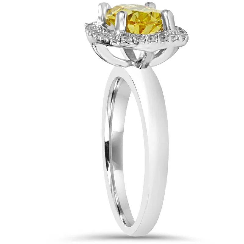 2.26Ct Oval Citrine & Diamond Halo Ring White Gold