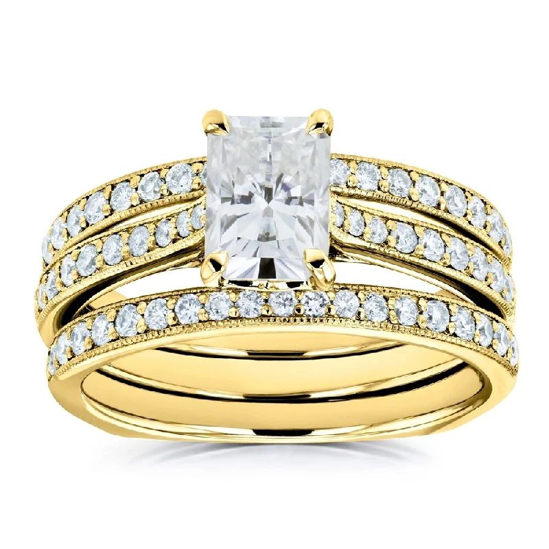 Annello by Kobelli 14k Gold 1 4/5ct TGW Radiant Moissanite and Diamond Euro-Band Trellis Bridal Rings (GH/VS, GH/I)