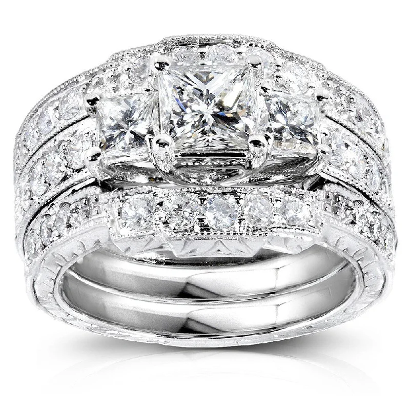 Annello by Kobelli 14k White Gold 1 7/8ct TDW Diamond 3-piece Bridal Rings Set (H-I, I1-I