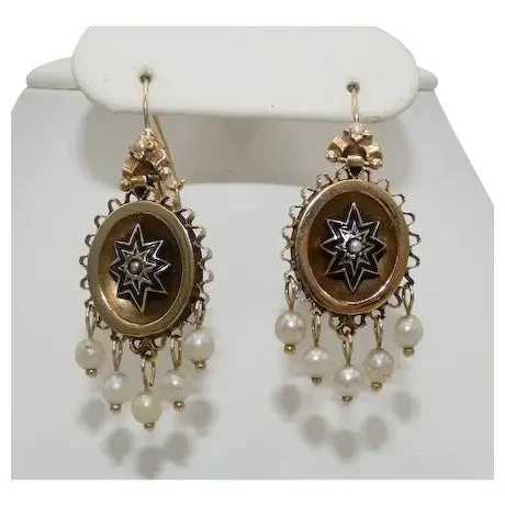 14K Gold Star Earrings with Pearls